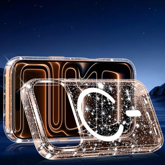 Husă pentru iPhone 17 Pro, pentru MagSafe, glitter, auriu transparent