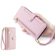Cu clapetă pentru Xiaomi Poco F6 Pro, Wallet Zipper Pocket, roz