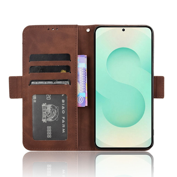 Cu clapetă pentru Samsung Galaxy S25 Edge, Card Slot, maro