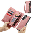 Husă CASEME pentru Samsung Galaxy S25 Ultra, Retro Leather Wallet, cu curea de umăr, roșu