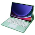 Carcasă + tastatură Samsung Galaxy Tab S9+, Leather Pen Slot TouchPad, verde deschis