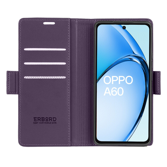 Husă pentru Oppo A60, ERBORD Glossy Litchi, portofel cu clapetă, violet