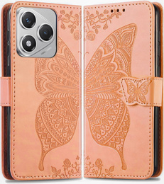 Cu clapetă pentru Honor 400 Lite, Butterfly, roz rose gold