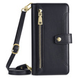 Cu clapetă pentru iPhone 15, Wallet Zipper Pocket, negru