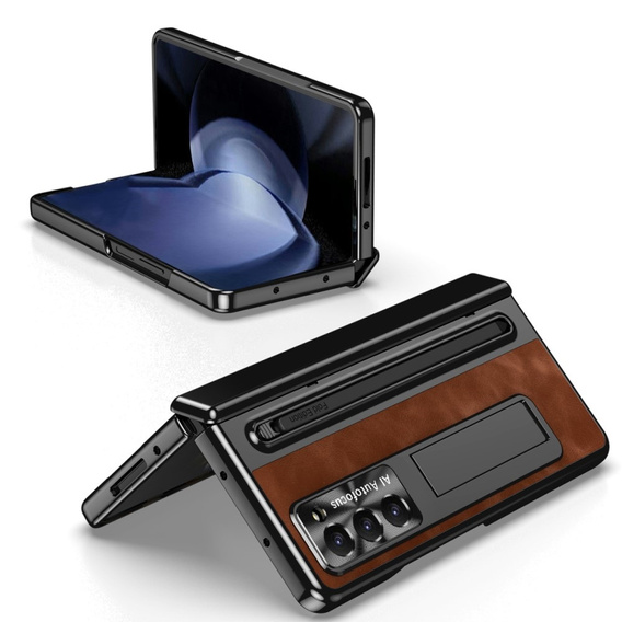 Husă cu suport din piele + PC cu geam și stylus pentru Samsung Galaxy Z Fold6 5G