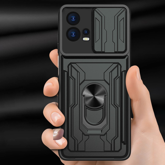 Husă blindată pentru Motorola Edge 30 Fusion 5G, Camera Slide Card Slot, negru