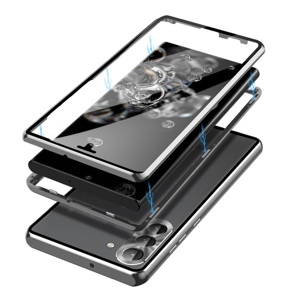 Husa pentru Samsung Galaxy S23, Magnetic Dual Glass, de argint
