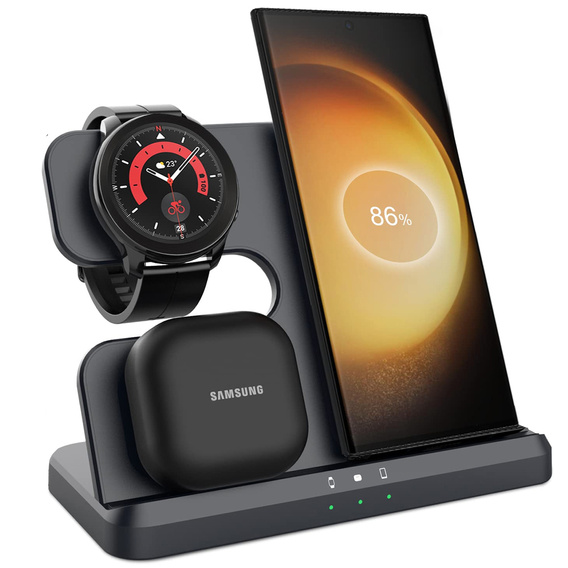 Încărcător wireless inductiv 3 în 1 QI rapid pentru Samsung S25 S24 S23 Galaxy Watch Buds Stație neagră