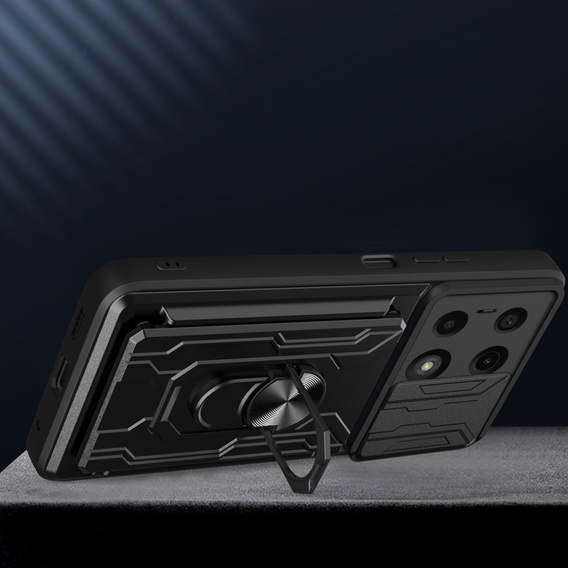 Husă blindată pentru Xiaomi Redmi Note 13 Pro 4G / Xiaomi Redmi Note 14S / Xiaomi Poco M6 Pro 4G, Camera Slide Card Slot, negru