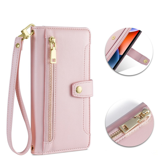 Cu clapetă pentru Xiaomi Redmi Note 13 Pro+, Wallet Zipper Pocket, roz