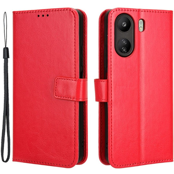 Cu clapetă pentru Xiaomi Redmi 13C / Poco C65, Crazy Horse Wallet, roșu