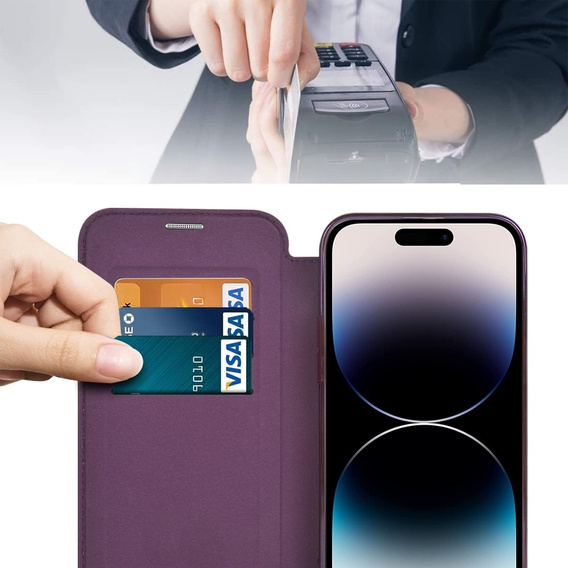 Cu clapetă pentru iPhone 14 Pro Max, RFID Wallet MagSafe CamShield, violet