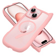 Husă pentru iPhone 15, pentru MagSafe, Cute Cat, roz + sticlă pentru ecran