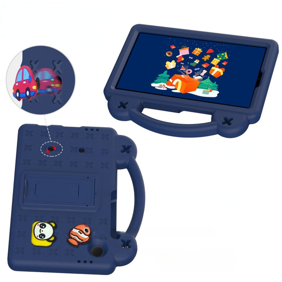 Husă pentru copii pentru Samsung Galaxy Tab A9, Cute Patterns, cu suport, albastru închis