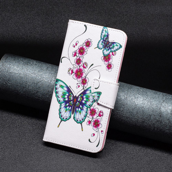 Cu clapetă pentru Xiaomi 13 Lite, Wallet, butterfly & flowers, alb