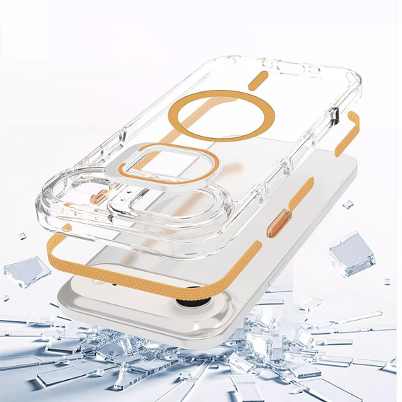 Husă pentru iPhone Air, pentru MagSafe, cu suport, transparentă cu inserții aurii