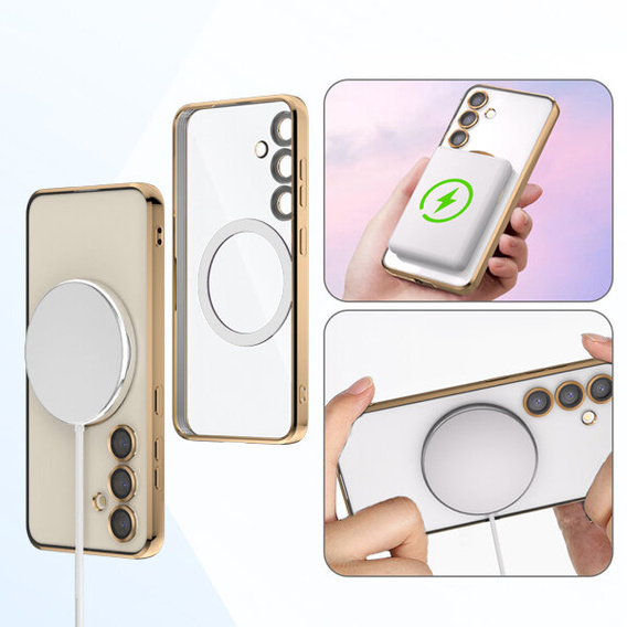 Husă pentru Samsung Galaxy A15 4G/5G, Electro MagSafe, de aur + Sticlă pentru ecran
