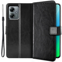 Cu clapetă pentru Motorola Moto G14, Crazy Horse Wallet, negru