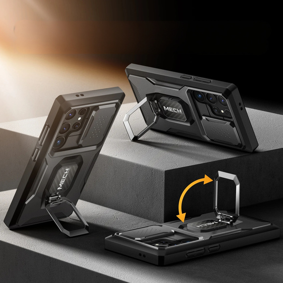 Carcasă pentru Samsung Galaxy S24, seria Tongate MECH cu suport, negru