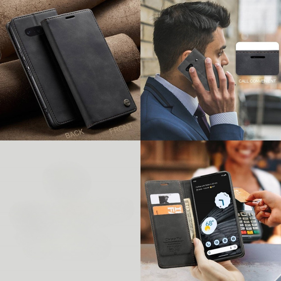 Husa CASEME pentru Google Pixel 7, Leather Wallet Case, negru