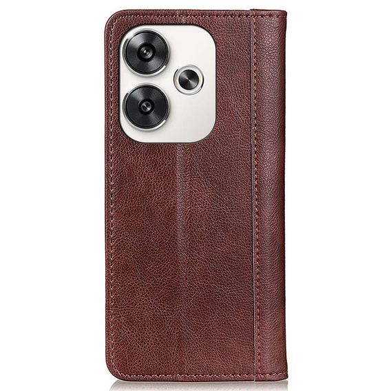 Husa cu clapetă pentru Xiaomi Poco F6, Split Leather, maro