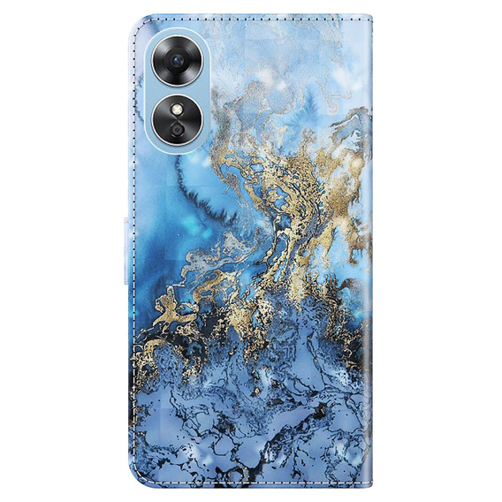 Cu clapetă pentru Oppo A17, Wallet, Marble albastru