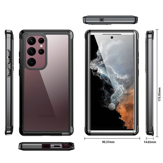 Carcasă pentru Samsung Galaxy S22 Ultra, Shockproof, cu folie, negru