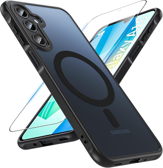 Husă pentru Samsung Galaxy A16, pentru MagSafe, ERBORD Matt Case, negru + sticlă pentru ecran