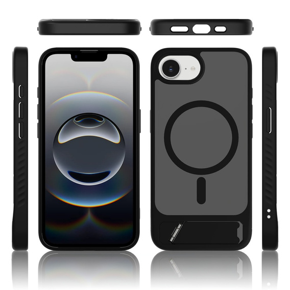 Husă pentru iPhone 16E, Kickstand Matt Case, pentru MagSafe, negru