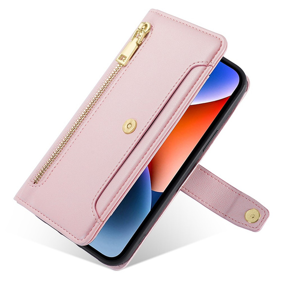 Cu clapetă pentru Motorola Moto G84 5G, Wallet Zipper Pocket, roz