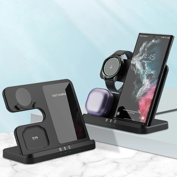 Încărcător wireless inductiv 3 în 1 QI rapid pentru Samsung S25 S24 S23 Galaxy Watch Buds Stație neagră