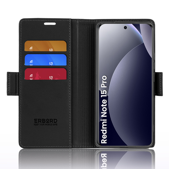 Husă flip lucioasă ERBORD Litchi pentru Xiaomi Redmi Note 15 Pro 5G