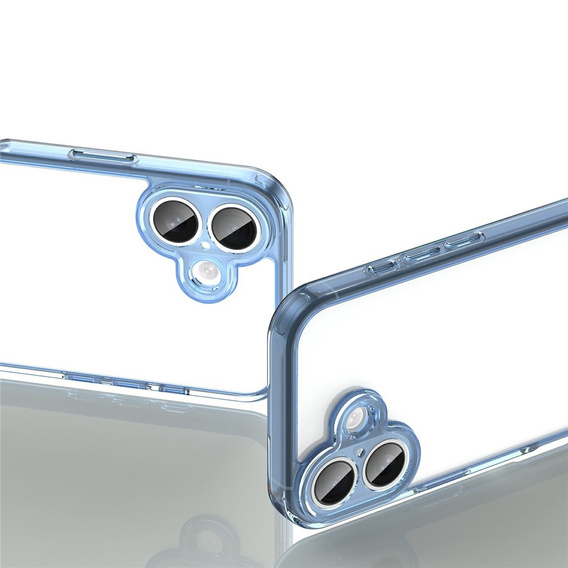 Husă pentru iPhone 17, cu capac pentru cameră, transparentă cu margini albastre