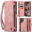 Husă CASEME pentru Samsung Galaxy S25 Ultra, Retro Leather Wallet, cu curea de umăr, roșu
