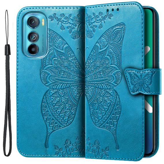 Cu clapetă pentru Motorola Edge 30, Butterfly, albastru