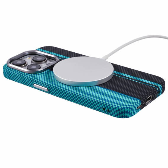 Carcasa pentru iPhone 14 Pro, Carbon Fiber MagSafe, negru / albastru