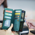Husă CASEME pentru Samsung Galaxy A56 5G, RFID Leather Wallet, cu curea de umăr, verde