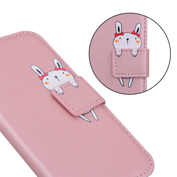 Cu clapetă pentru Motorola Moto G22, Wallet Bunny, roz