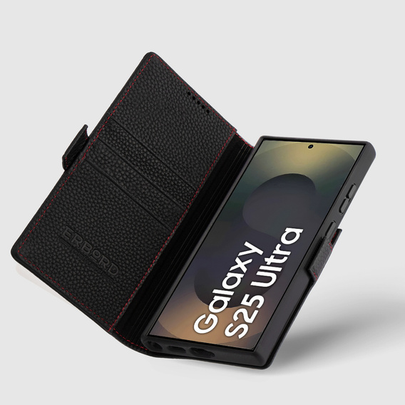 Husă din piele pentru Samsung Galaxy S25 Ultra, ERBORD LeatherWallet, negru