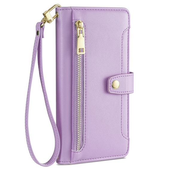Cu clapetă pentru Xiaomi Poco F6 Pro, Wallet Zipper Pocket, violet