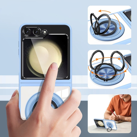 Husă pentru Samsung Galaxy Z Flip7 FE / Z Flip6, Corners Dropproof, pentru MagSafe, transparent / albastru