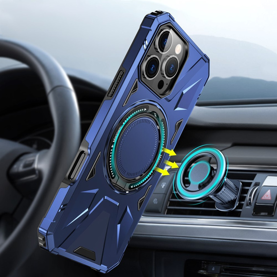 Carcasă pentru iPhone 16 Pro, blindată cu suport și placă pentru mâner, albastru