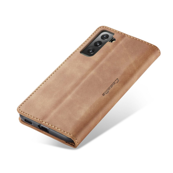 Husa CASEME pentru Samsung Galaxy S21 FE, Leather Wallet Case, maro