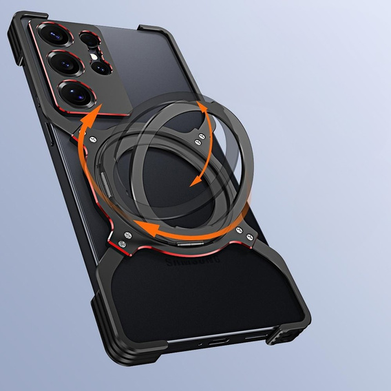 Carcasă pentru Samsung Galaxy S25 Ultra, Kickstand Bumper, cu capac pentru obiectiv, pentru MagSafe, negru / roșu