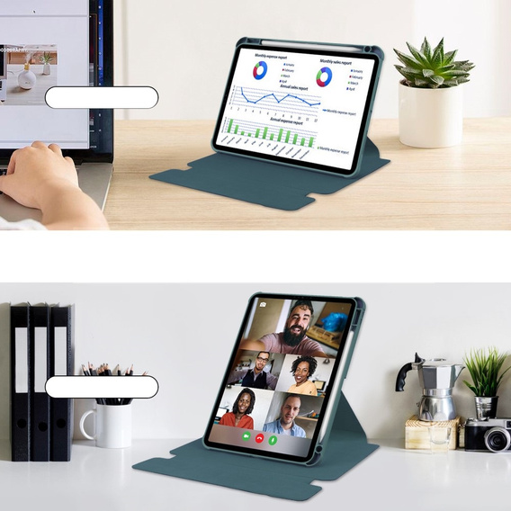 Husă pentru tastatură pentru iPad Pro 11" 2024 (5 gen.), Rotary 360° Leather, verde închis