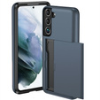Huse pentru Samsung Galaxy S22, Sliding Card Holder, albastru închis