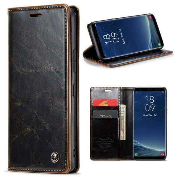 Carcasă flip CASEME pentru Samsung Galaxy S8, Waxy Textured, cafea