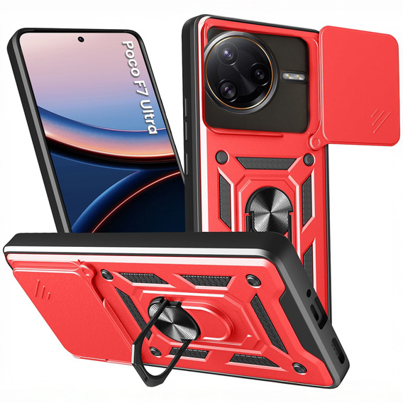 Husă blindată pentru Xiaomi Poco F7 Ultra, CamShield Slide, roșu