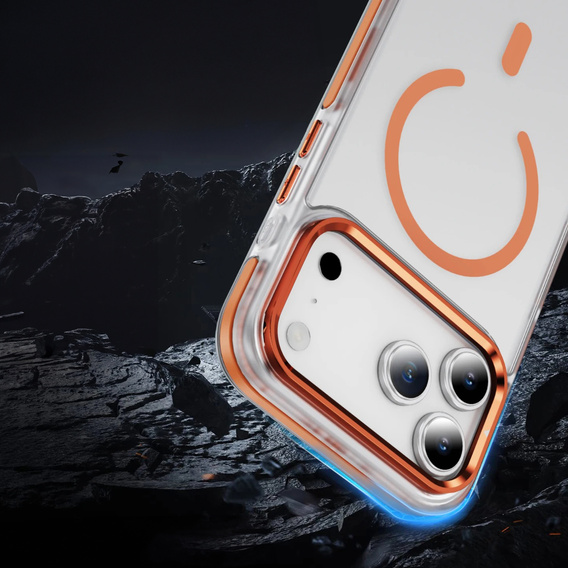Carcasă blindată pentru MagSafe transparent cu laturi portocalii pentru iPhone 17 Pro