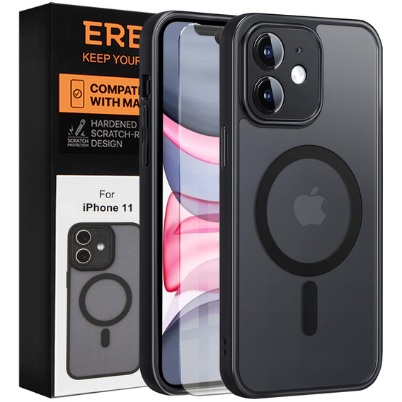 Husă pentru iPhone 11, pentru MagSafe, ERBORD Matt Case, negru + sticlă pentru ecran